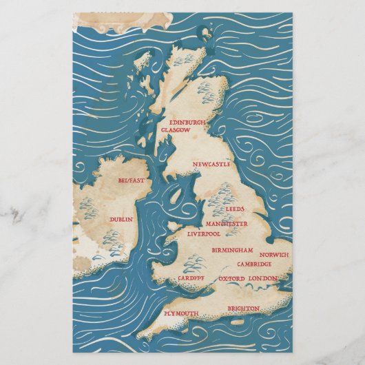 Carte du Royaume-Uni Affiche Vintage (Devant)
