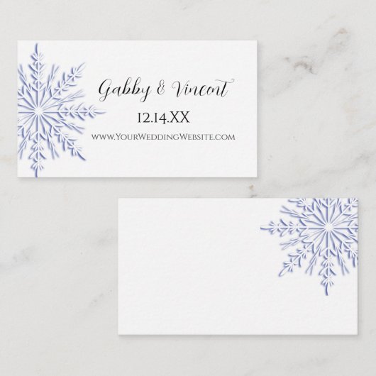 Carte du site Web de mariage d'hiver Blue Snowflak (Devant / Derrière)