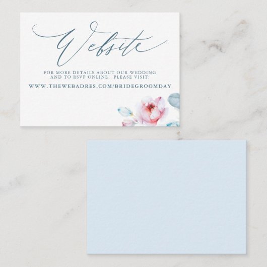 Carte du site Web Mariage Dusty Blue Rose (Devant / Derrière)