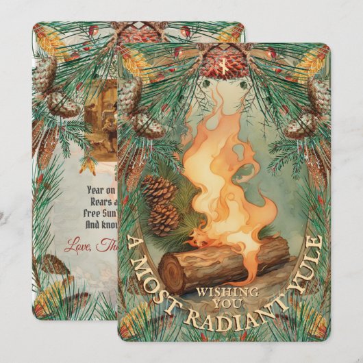 Carte du solstice d'hiver vintage de la Bûche de N (Devant / Derrière)