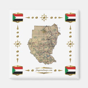 Carte du Soudan + Magnet des drapeaux