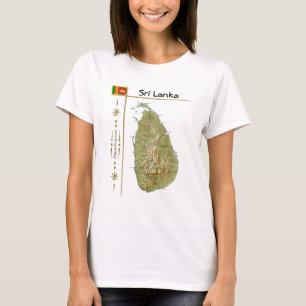 Carte du Sri Lanka + Drapeau + Titre T-shirt