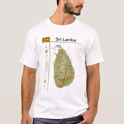 Carte du Sri Lanka + Drapeau + Titre T-shirt (Devant)