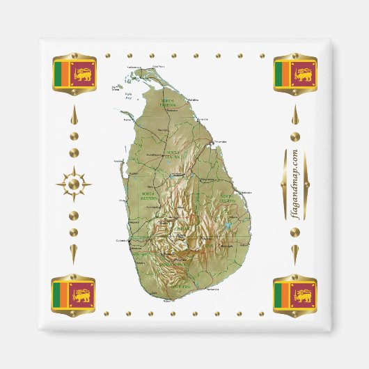 Carte du Sri Lanka + Magnet des drapeaux (Devant)
