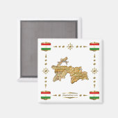 Carte du Tadjikistan + Magnet des drapeaux (Recto/Verso)