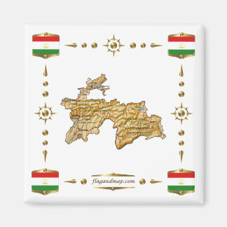 Carte du Tadjikistan + Magnet des drapeaux