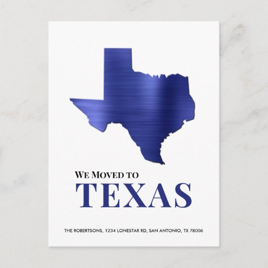 Carte du Texas en métal brossé bleu Nouvelle adres (Devant)