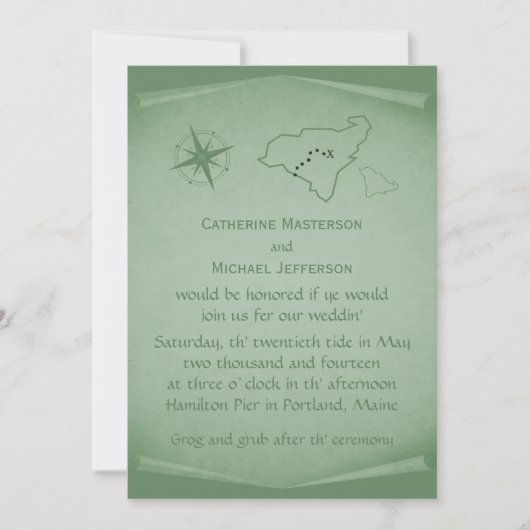 Carte du trésor Invitation de mariage, vert (Devant)