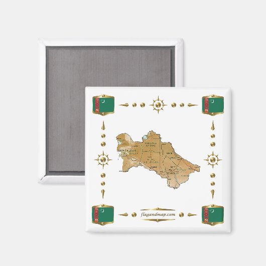 Carte du Turkménistan + Magnet des drapeaux (Recto/Verso)