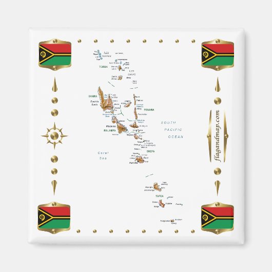 Carte du Vanuatu + Magnet des drapeaux (Devant)