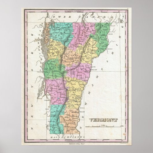 Carte du Vermont, Carte vintage, poster vintage (Devant)