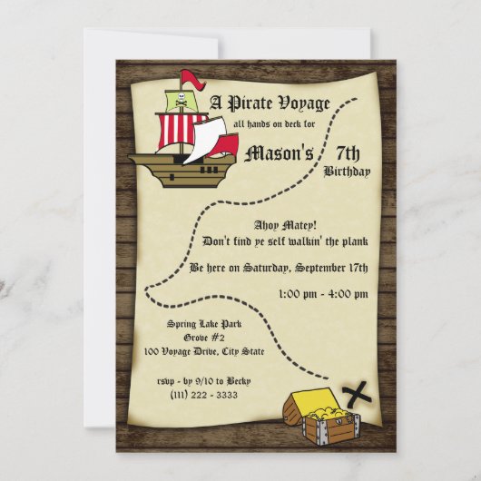 Carte du voyage d'anniversaire du pirate (Devant)