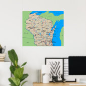 Carte du Wisconsin Poster vert (en plusieurs taill (Bureau à domicile)