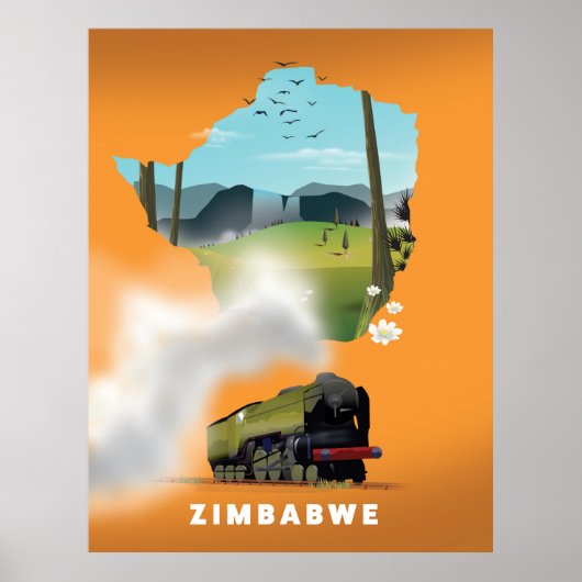Carte du Zimbabwe affiche illustrée (Devant)