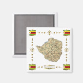 Carte du Zimbabwe + Magnet des drapeaux (Recto/Verso)