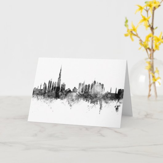 Carte Dubaï Skyline noir blanc (Fleur jaune)