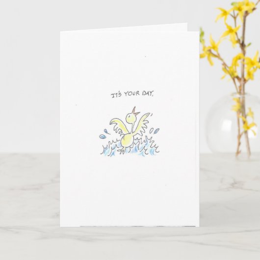 Carte Duck Splashing. Anniversaire (Fleur jaune)