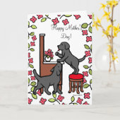 Carte Duo de marionnettes du Black Lab de maman (Fleur jaune)