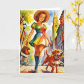 Carte Duo de promenade de chien (Fleur jaune)