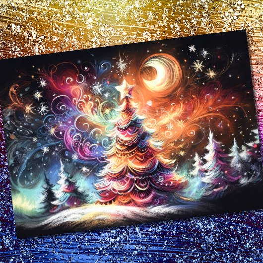 Carte Dur Pastel Dessin Noël Arbres de Noël Whimsy