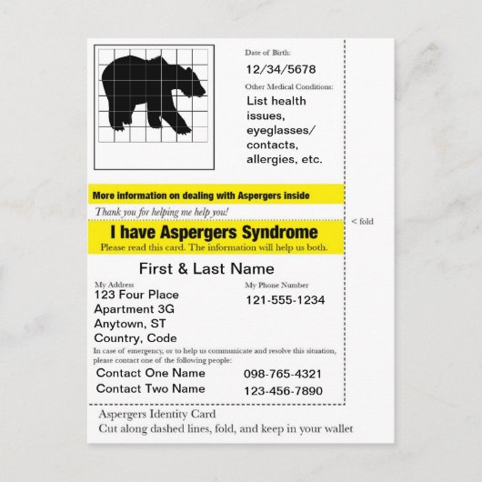 Carte d'urgence Asperger (Devant)