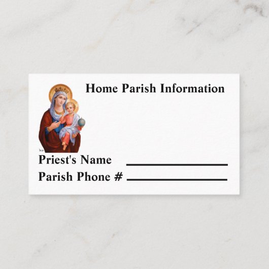 Carte d'urgence catholique (Dos)