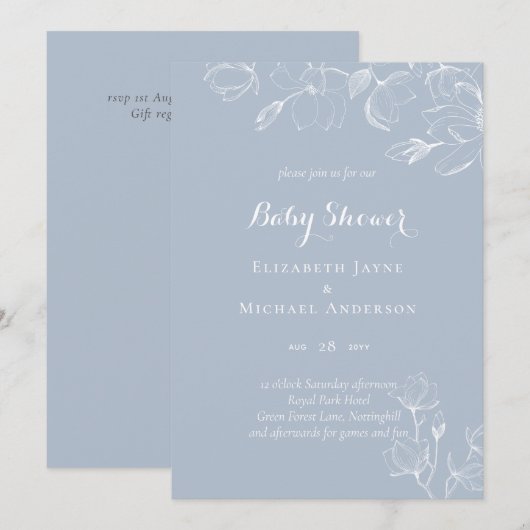 Carte Dusty Baby shower de Magnolias Blancs (Devant / Derrière)