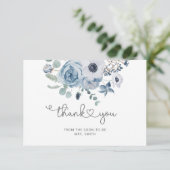 Carte Dusty bleu floral minimaliste mariage merci (Debout devant)