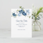 Carte Dusty Blue Floral Enregistrer La Date Annonce (Debout devant)