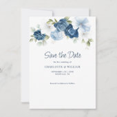 Carte Dusty Blue Floral Enregistrer La Date Annonce (Devant)