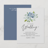Carte Dusty Blue Floral Mariage Élégant budget moderne (Devant / Derrière)