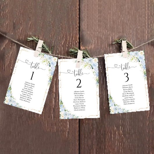 Carte Dusty Blue Floral Table Number Seating Chart