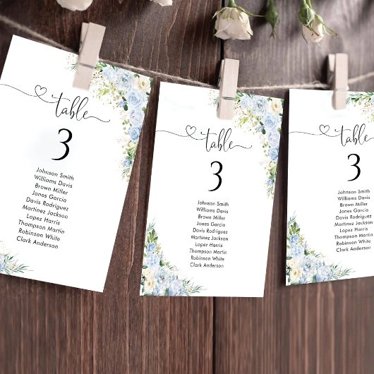 Carte Dusty Blue Floral Table Number Seating Chart