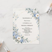 Carte Dusty Blue Floral Wedding Ceremony Program (Devant/Arrière en situation)