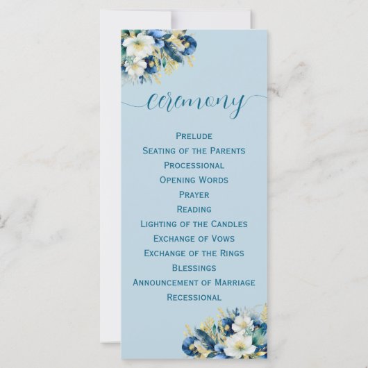 Carte Dusty Blue Gold Parties scintillant Mariage progra (Dos)