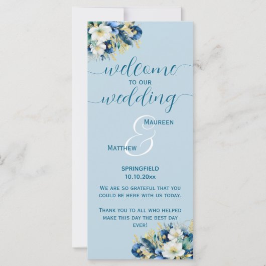 Carte Dusty Blue Gold Parties scintillant Mariage progra (Devant)