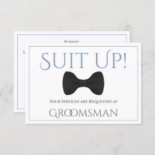 Carte Dusty Blue & Grey Be My Groomsman Fun Bow Cravate