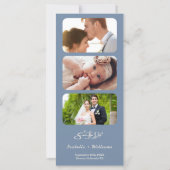 Carte Dusty Blue Mariage Photo QR Code Elegant (Dos)