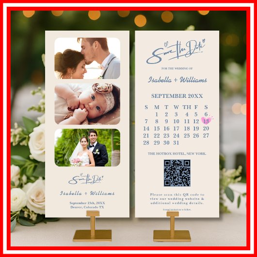 Carte Dusty Blue Mariage Photo QR Code Elegant