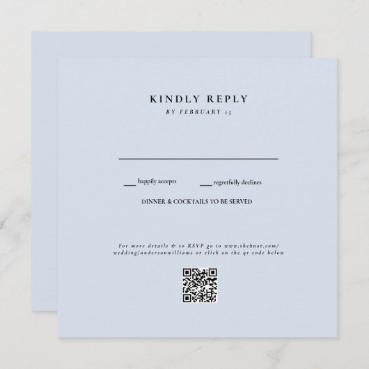 Carte Dusty Blue Mariage QR Code II RSVP (Devant / Derrière)