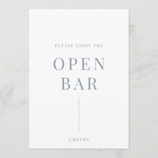 Carte Dusty Blue Modern élégant mariage Open Bar Sign (Devant)