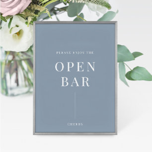 Carte Dusty Blue Modern élégant mariage Open Bar Sign