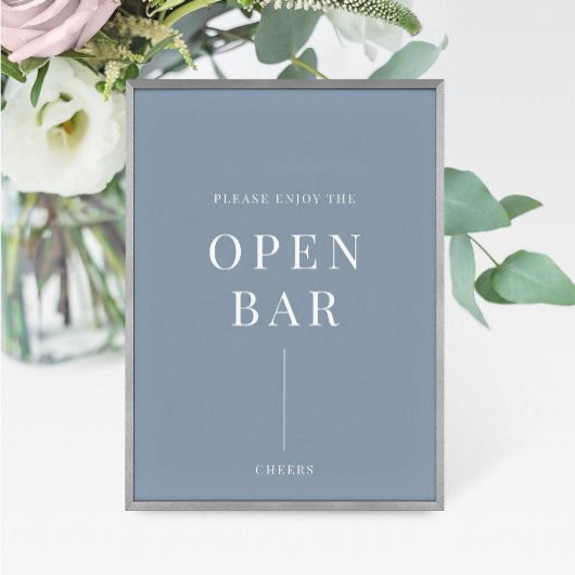 Carte Dusty Blue Modern élégant mariage Open Bar Sign