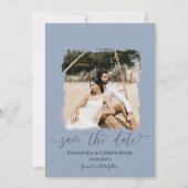 Carte Dusty Blue Modern Photo Enregistrer la date (Devant)
