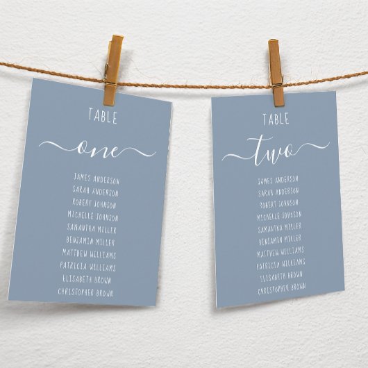 Carte Dusty Blue Modern White Script Seating Chart Card
