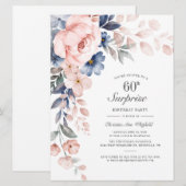 Carte Dusty Blue Rose Floral Surprise 60e anniversaire (Devant / Derrière)