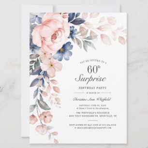 Carte Dusty Blue Rose Floral Surprise 60e anniversaire