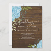 Carte Dusty Blue Roses Rustic Wood Mariage Budget (Devant)