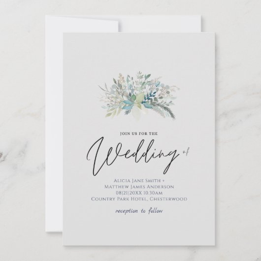 Carte Dusty Blue Sage Green Budget Mariage Feuille (Devant)