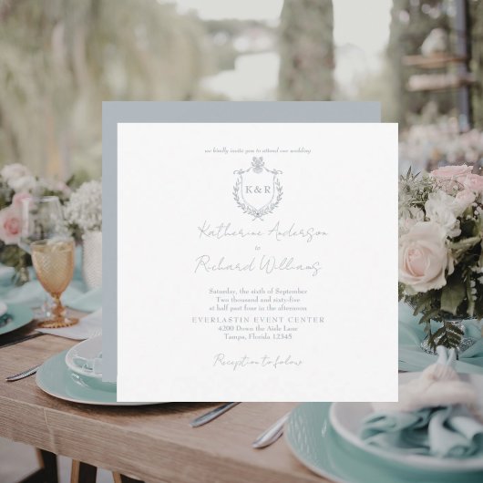 Carte Dusty Blue Square Elegant Wedding
